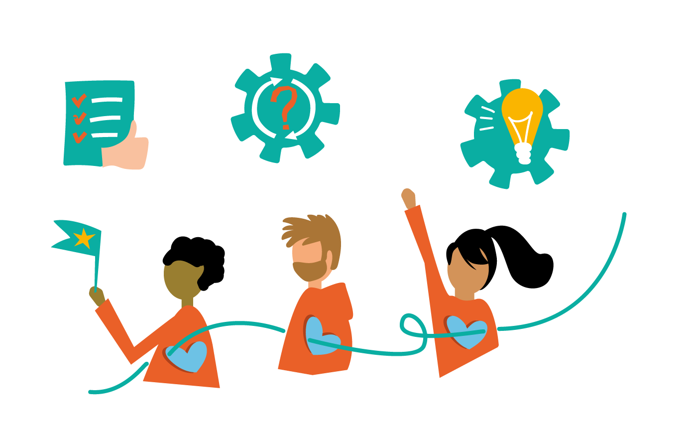 Illustratie van de bevlogen vakmensen die bij Eddee werken en een verschil maken voor kinderen, jongeren en volwassenen.